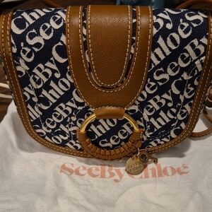 Chic See By Chloe Tan and Blue Logo Crossbody Bag